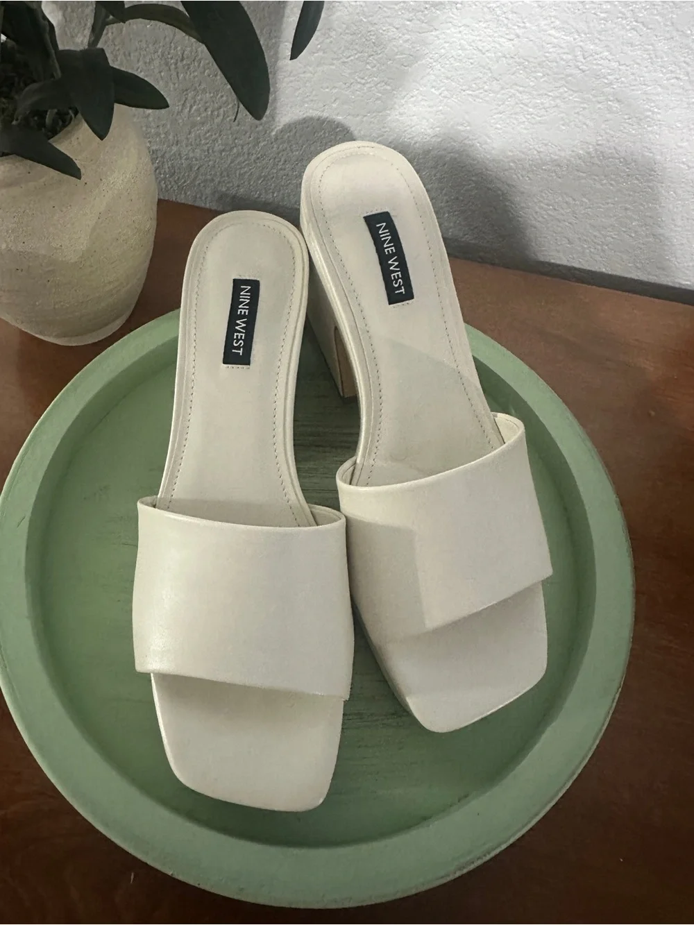 Nine West White Platform Slide Sandals-Size 8